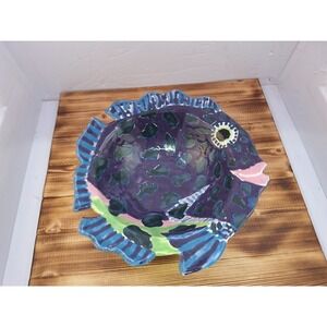 Vintage Fish Motif Small‎ Bowl Dish, Artisan Handmade Signed 10' X 3'